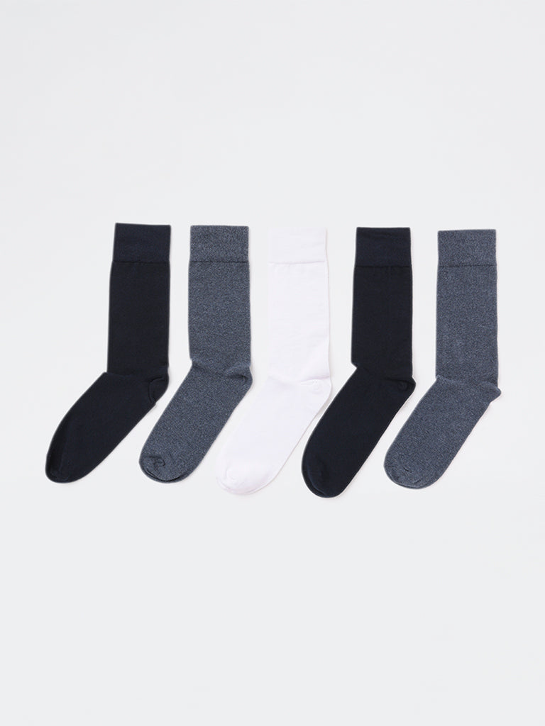 WES Lounge Dark Grey Cotton-Blend Full Length Socks - Pack of 5