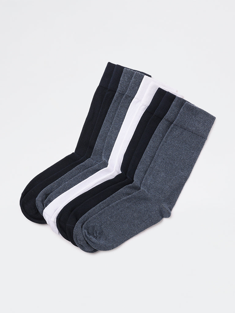 WES Lounge Dark Grey Cotton-Blend Full Length Socks - Pack of 5