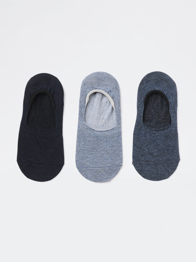 WES Lounge Navy Invisible No Show Cotton-Blend Socks - Pack of 3
