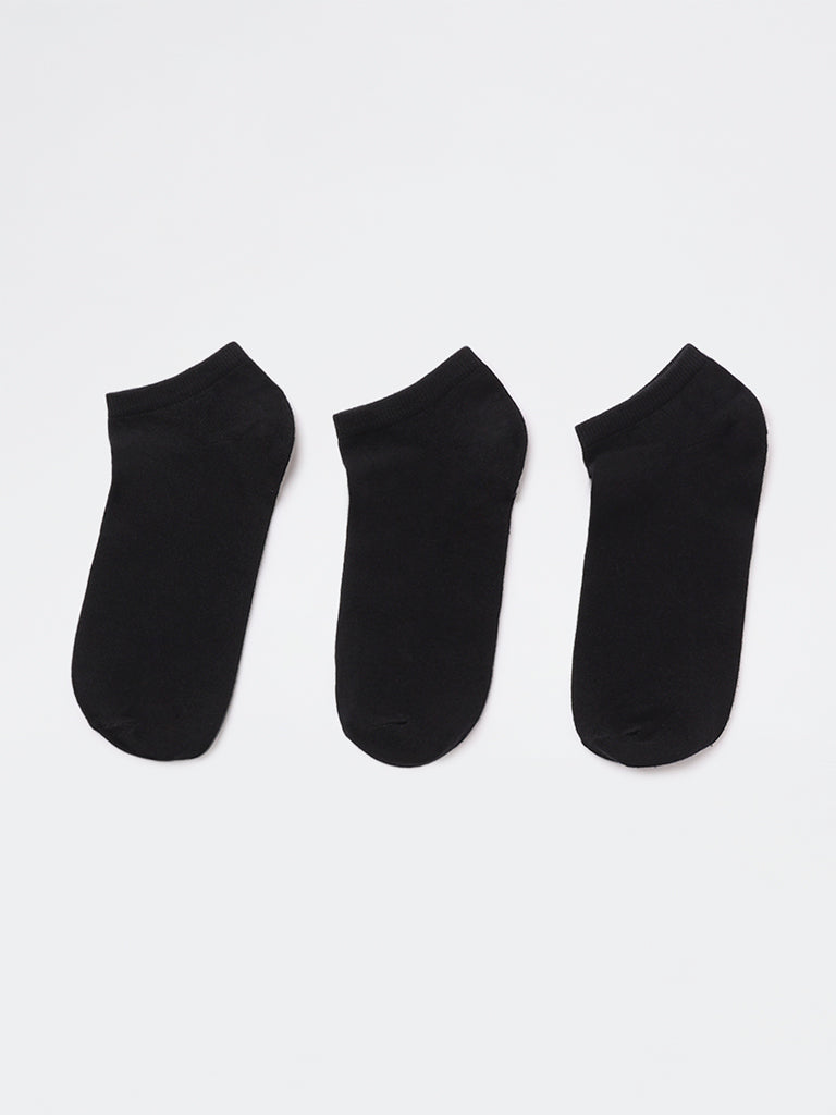 WES Lounge Black Cotton-Blend Sneaker Socks - Pack of 3
