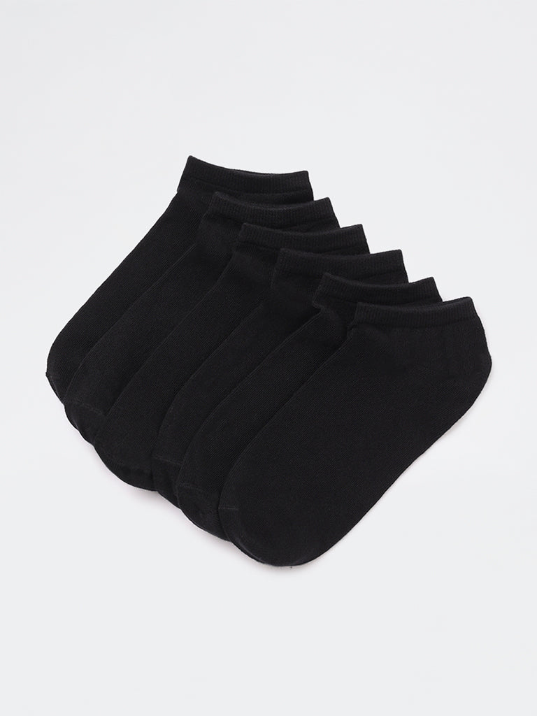 WES Lounge Black Cotton-Blend Sneaker Socks - Pack of 3
