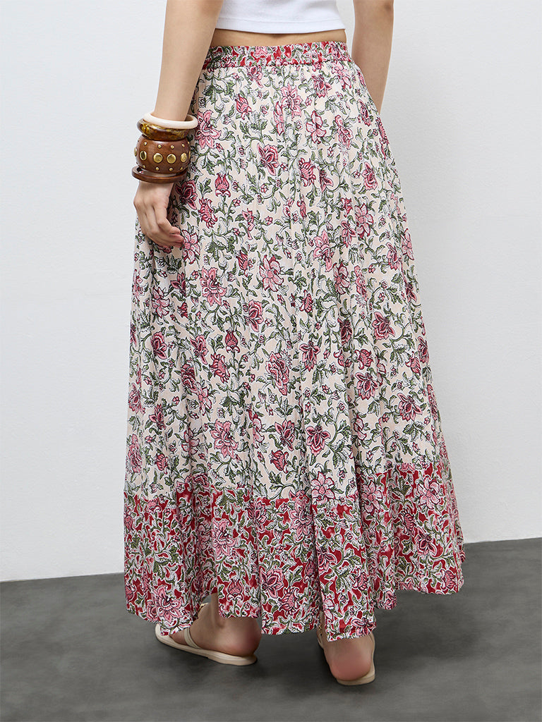 Bombay Paisley Off-White Floral Cotton Skirt
