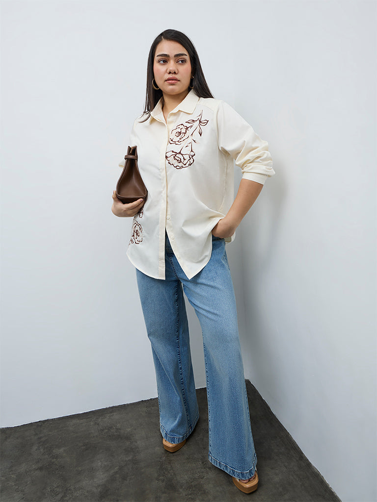 Gia Cream Floral Printed Cotton Shirt