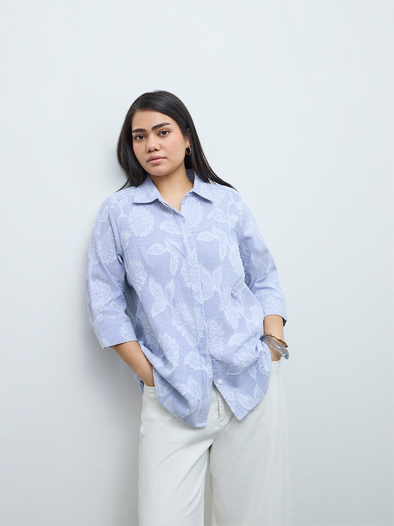 Gia Blue Floral Embroidered Shirt