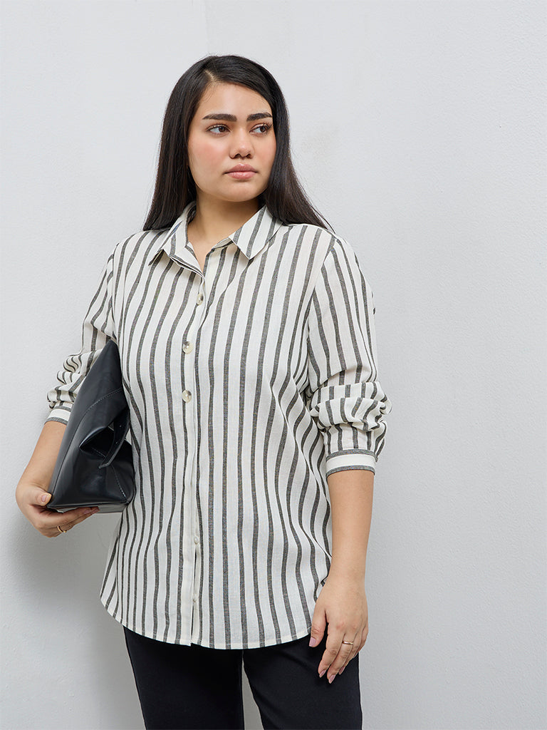 Gia Olive Stripe Cotton Shirt