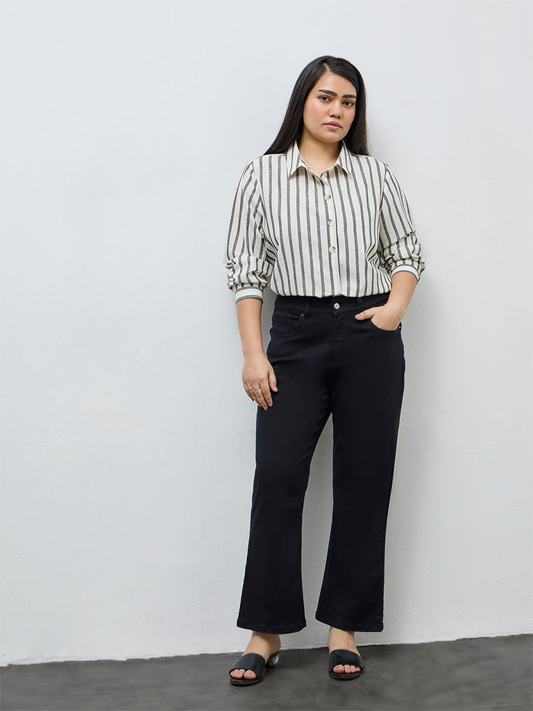 Gia Olive Stripe Cotton Shirt