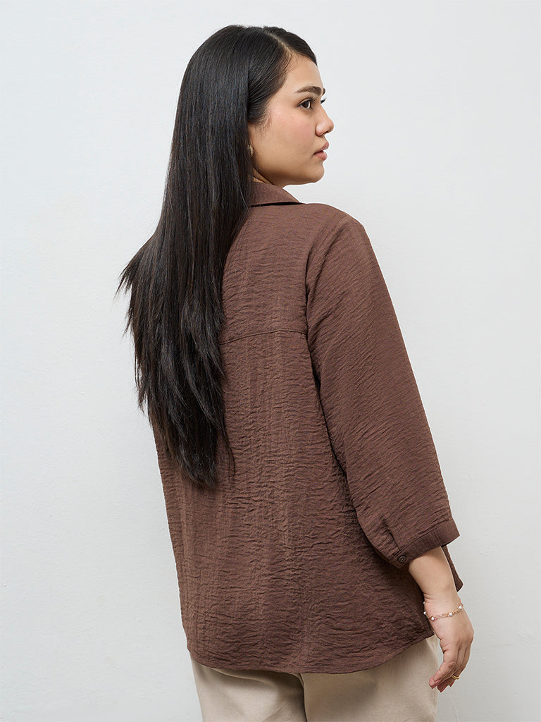 Gia Dark Brown Pintuck-Detail Blouse