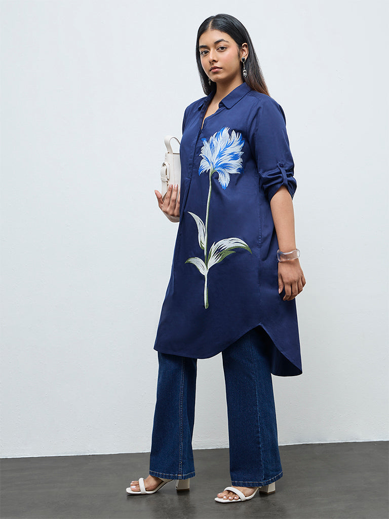 Gia Navy Floral Cotton Tunic