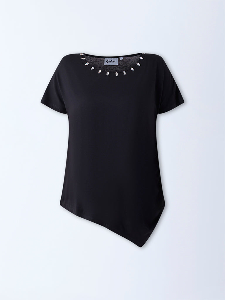 Gia Black Diamante Embellished Top