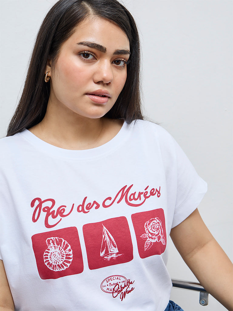 Gia White Graphic Cotton T-Shirt