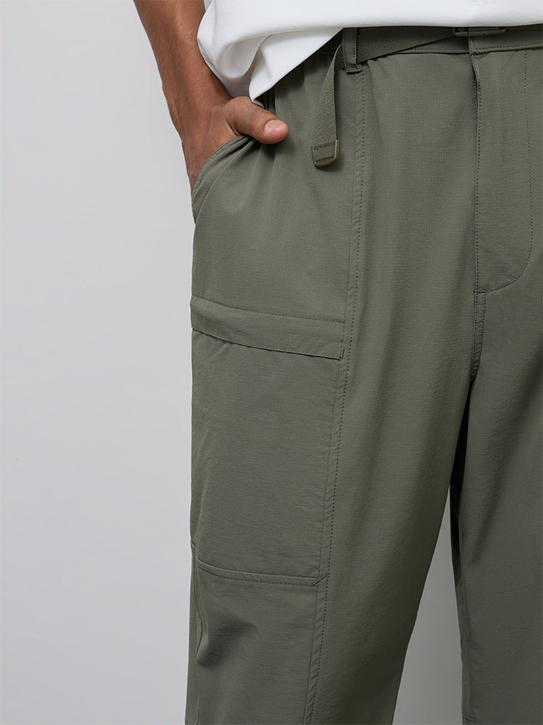 Nuoflexx Olive Solid Relaxed-Fit Mid-Rise Pants