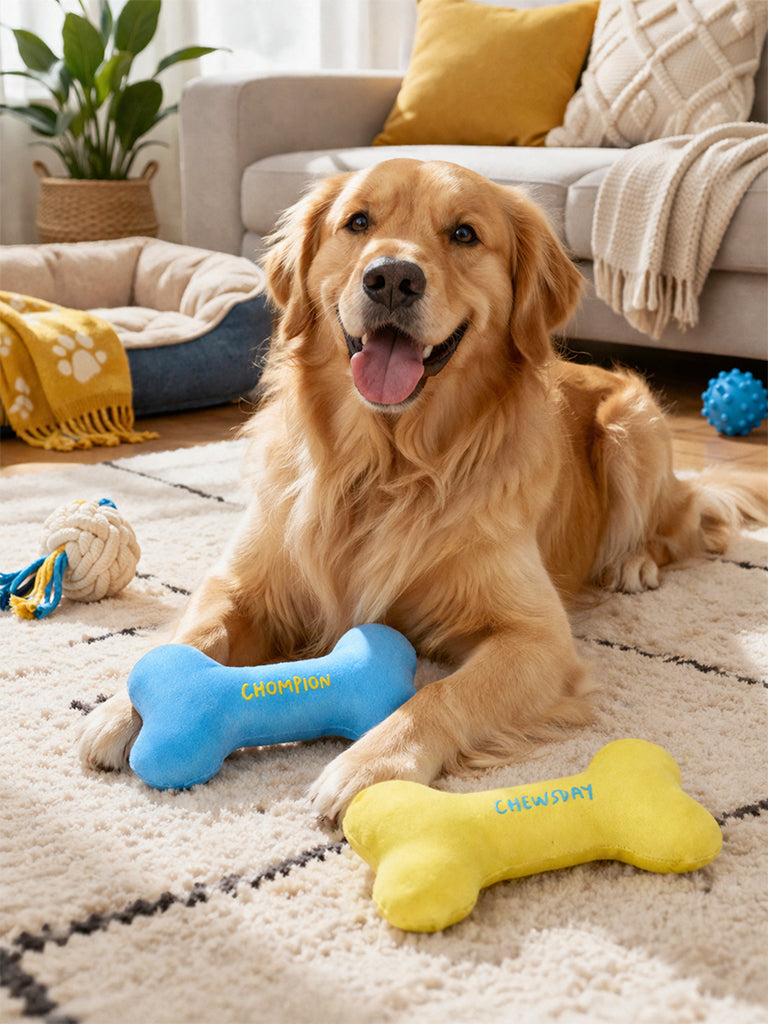 Westside Home Blue And Yellow Bone-Shaped Plush Pet Toys (Set of 2)