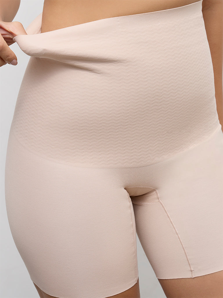 Wunderlove Light Beige High-Rise Cotton-Blend Shapewear Shorts