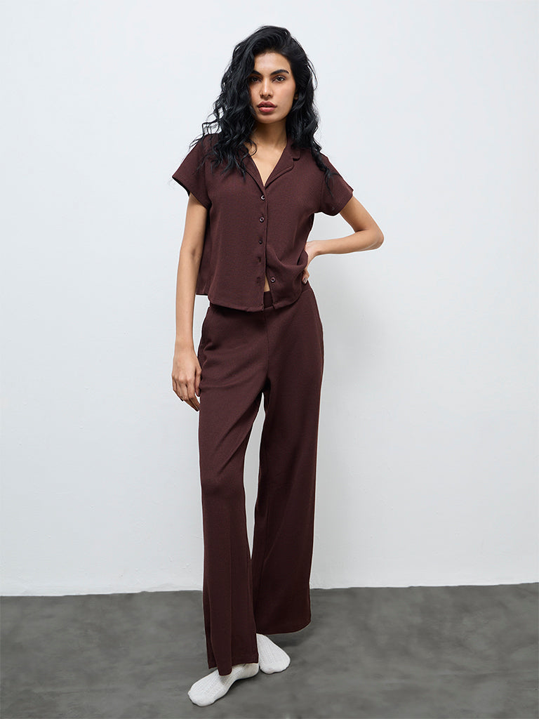 Superstar Dark Brown Waffle-Textured Shirt