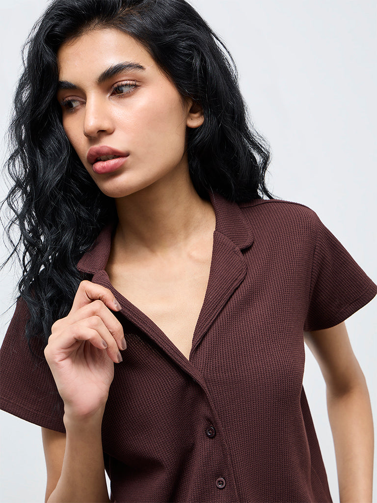 Superstar Dark Brown Waffle-Textured Shirt