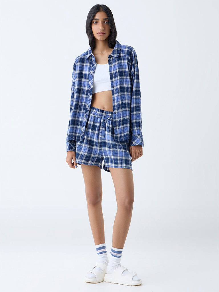 Superstar Blue Checks Design Oversized Cotton Shirt
