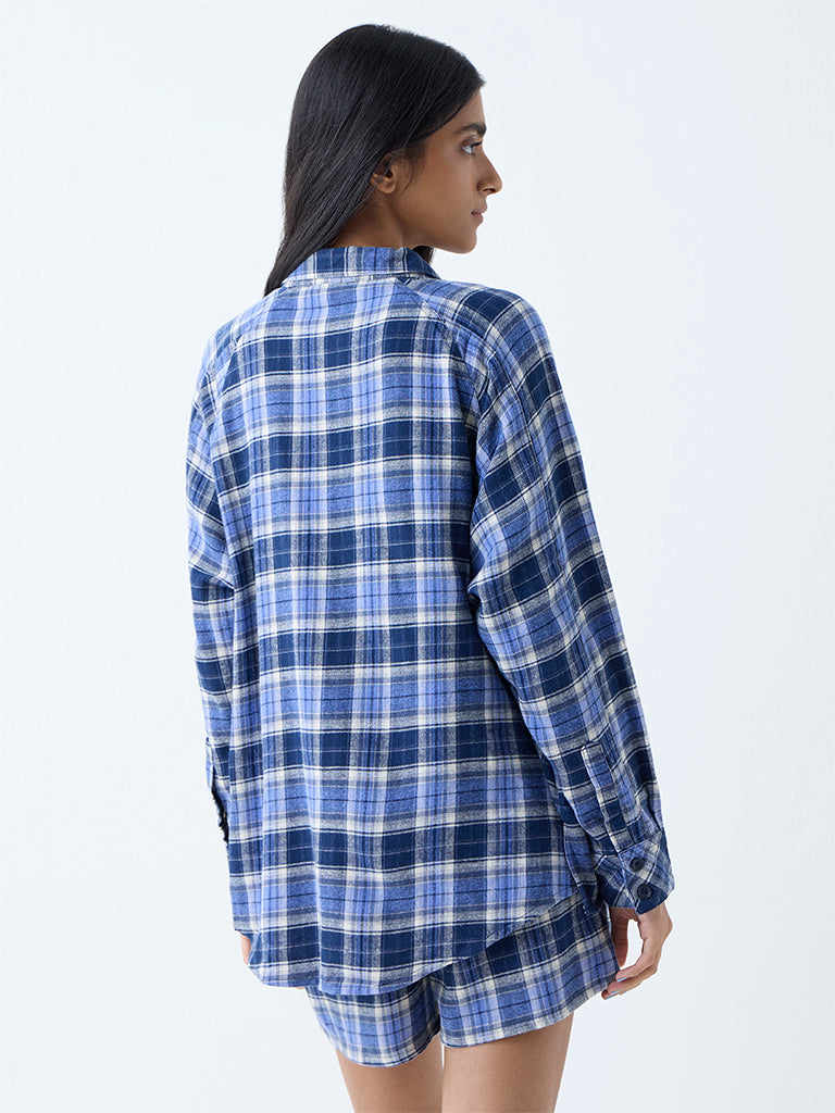 Superstar Blue Checks Design Oversized Cotton Shirt