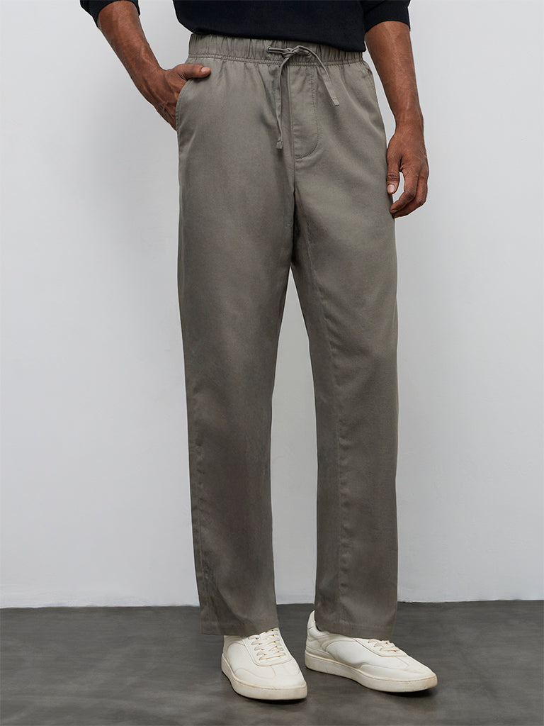 WES Casuals Olive Relaxed-Fit Mid-Rise Cotton-Blend Chinos