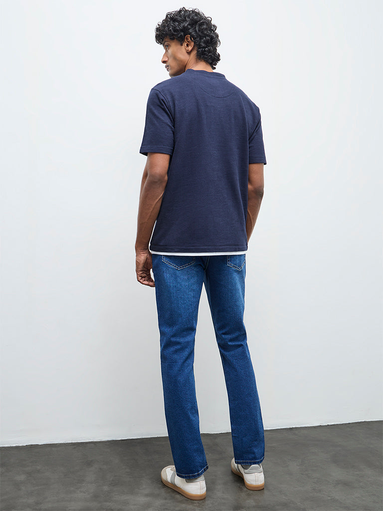 WES Casuals Blue Relaxed-Fit Mid-Rise Jeans