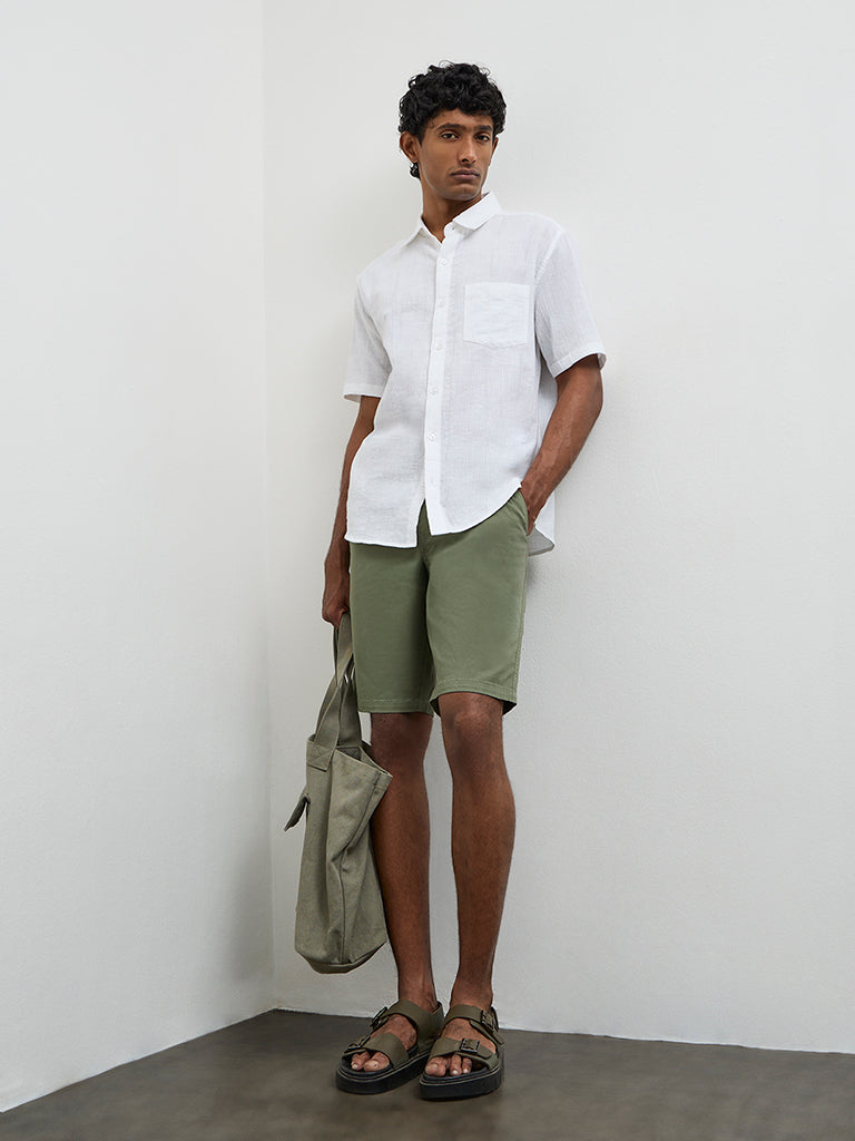 WES Casuals Dark Olive Relaxed-Fit Mid-Rise Cotton-Blend Shorts