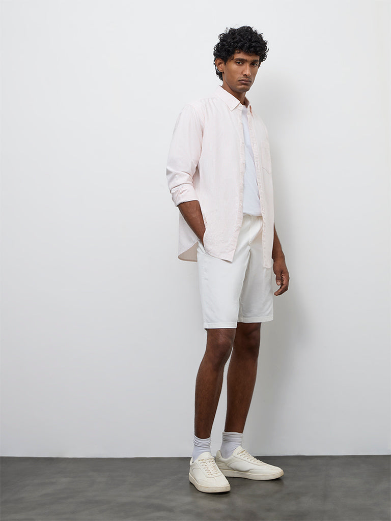 WES Casuals Off-White Relaxed-Fit Mid-Rise Cotton-Blend Shorts
