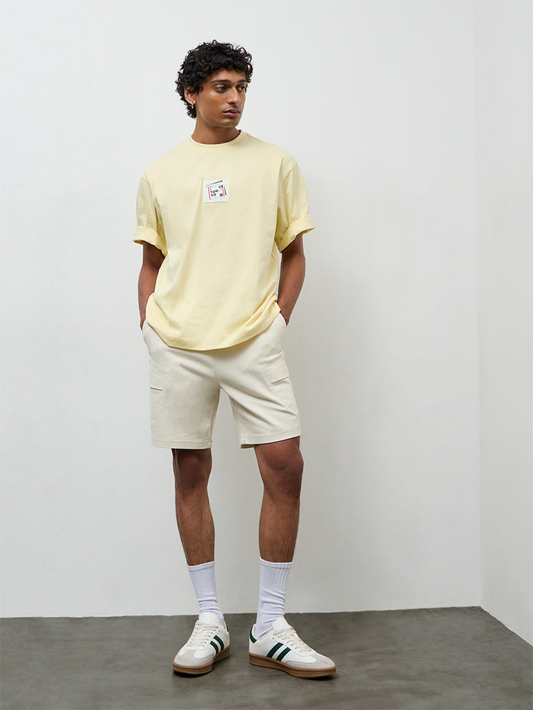 Nuon Off-White Relaxed-Fit Mid-Rise Cotton-Blend Shorts