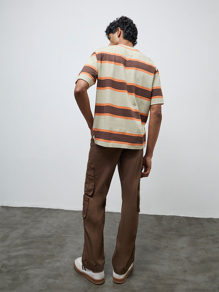 Nuon Brown Relaxed-Fit Mid-Rise Cotton Cargo Pants