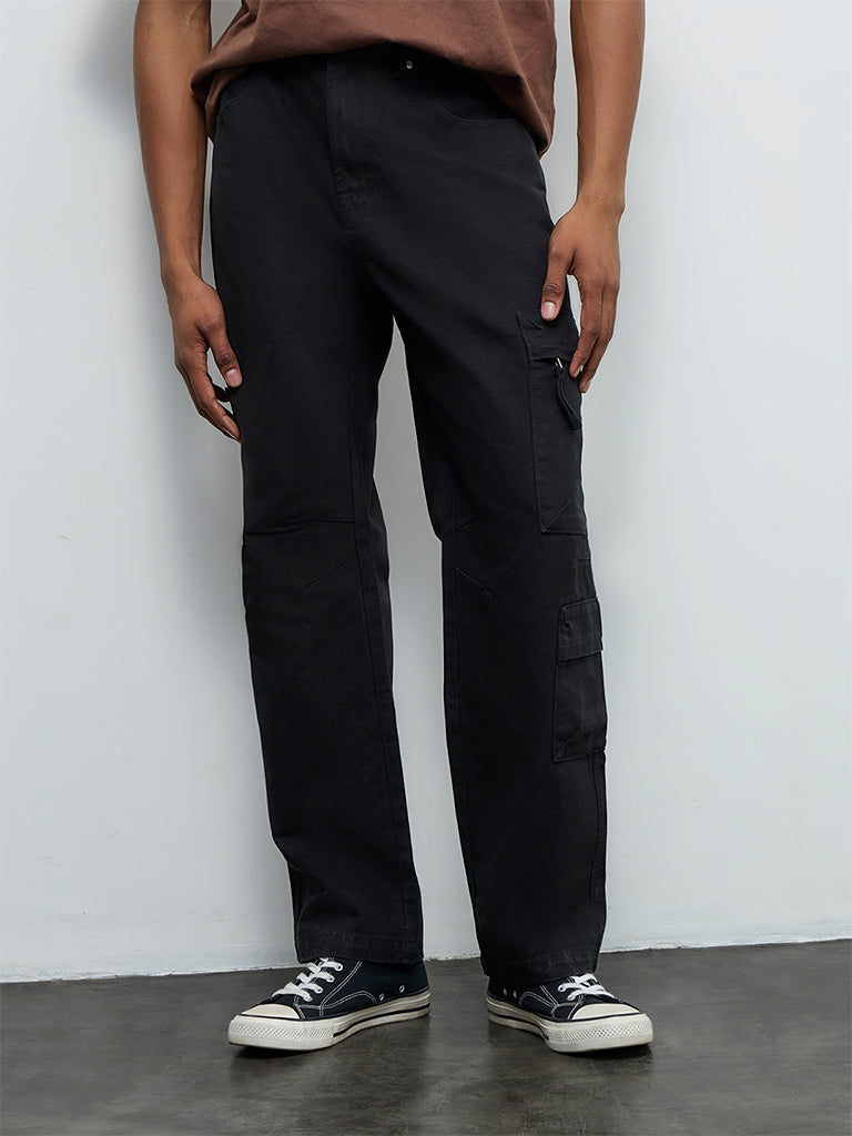 Nuon Black Relaxed-Fit Mid-Rise Cargo Pants