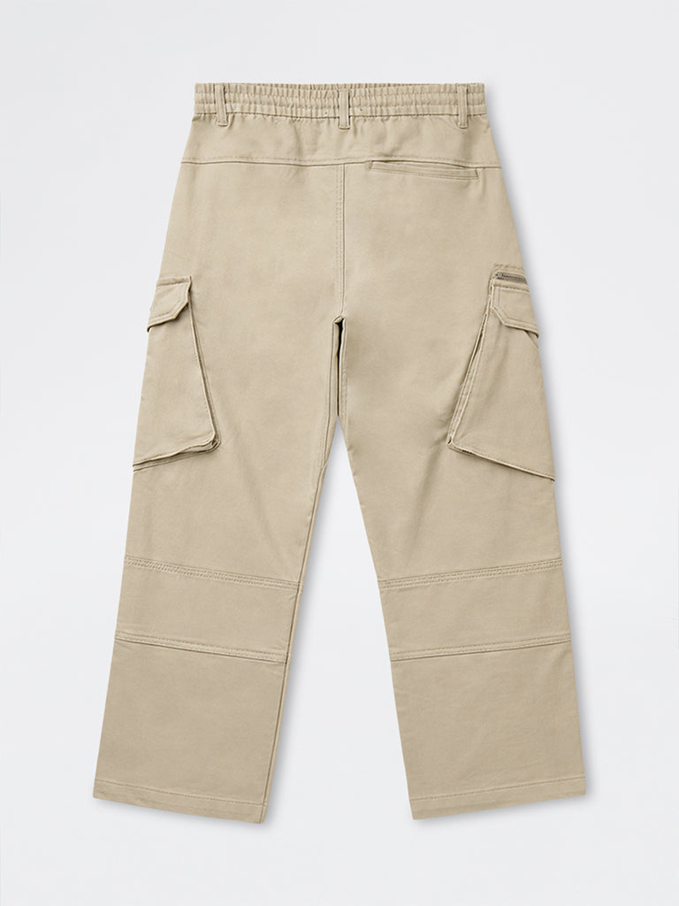 Nuon Light Beige Relaxed-Fit Mid-Rise Cotton-Blend Cargo Pants