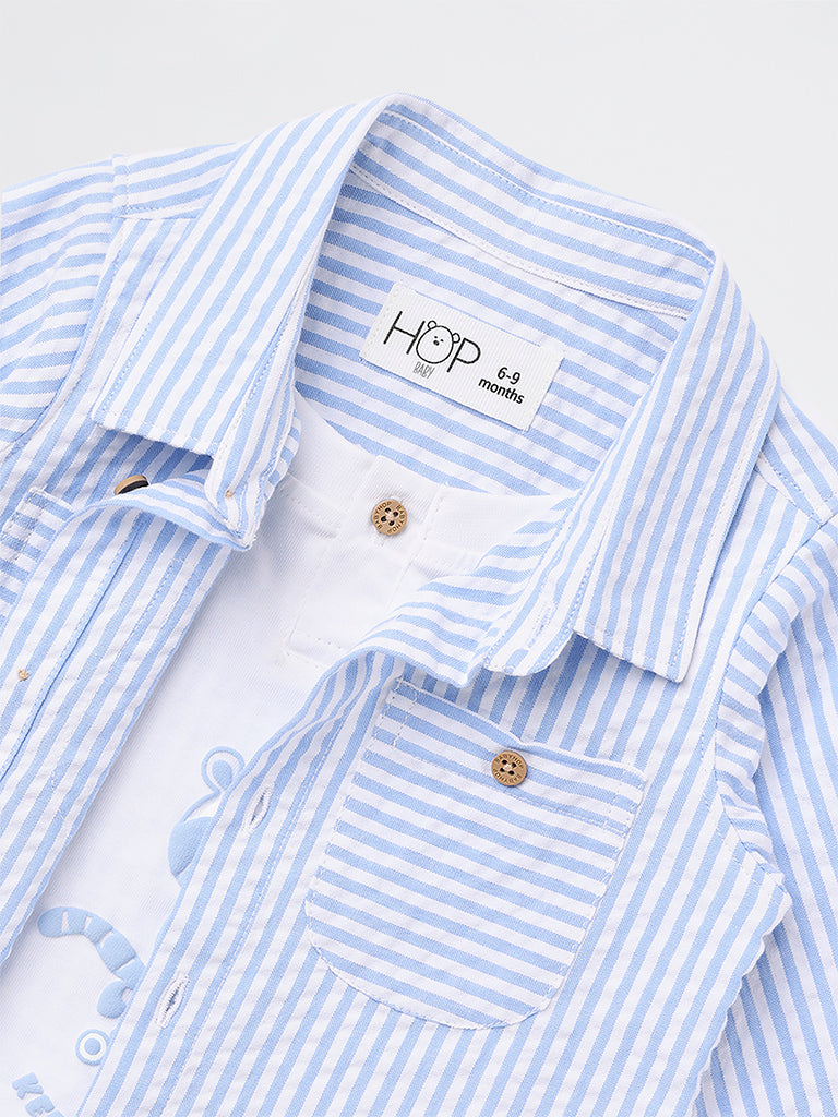 HOP Baby Boys Blue Seerscuker Striped Cotton Shirt