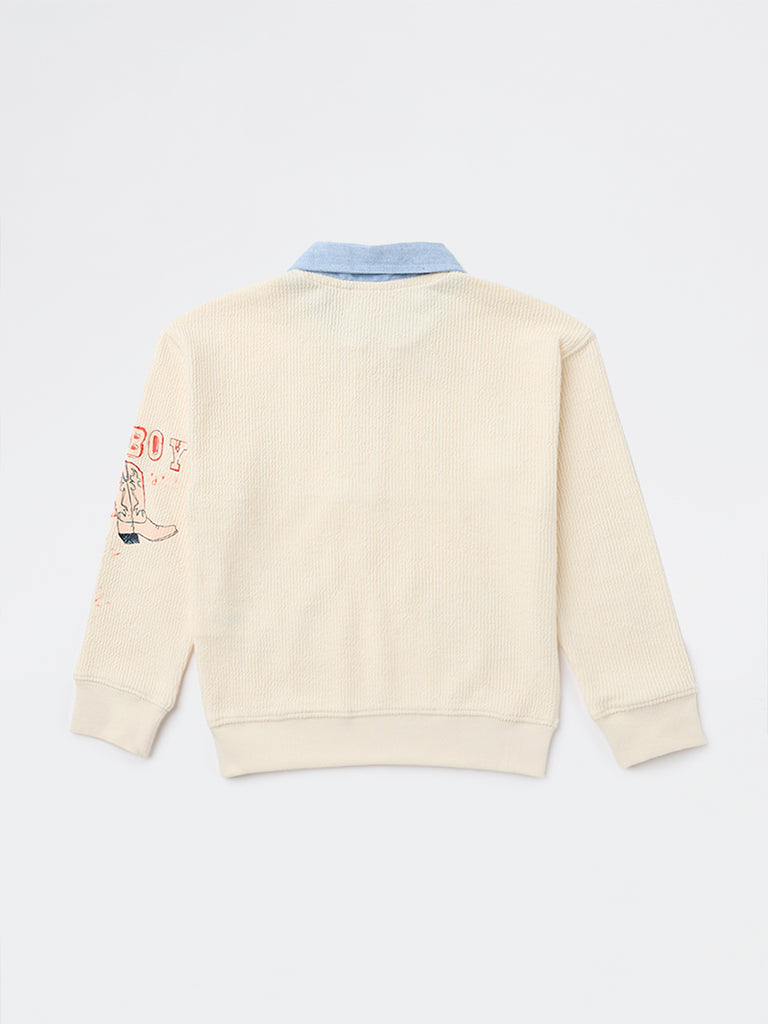 HOP Kids Boys Beige Cowboy Themed Cotton Sweatshirt