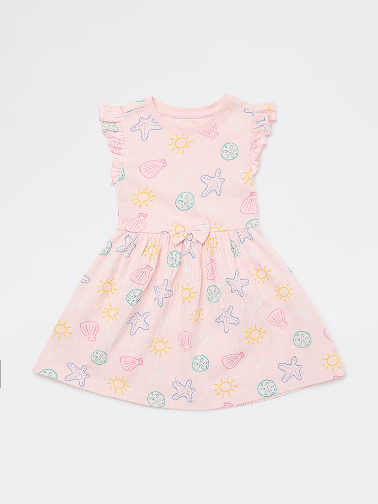 HOP Kids Girls Pink Printed Cotton-Blend A-Line Dress