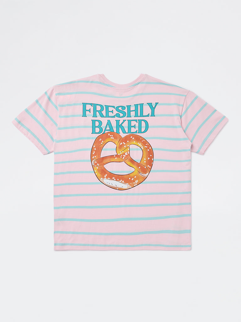 Girls Light Pink Striped Cotton T-Shirt