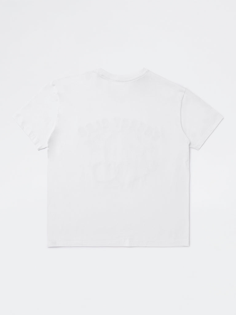 Girls White Text Design Cotton T-Shirt