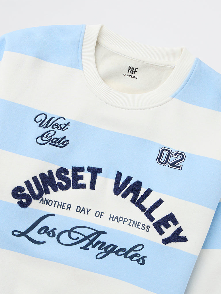 Girls Blue Striped Cotton-Blend Sweatshirt