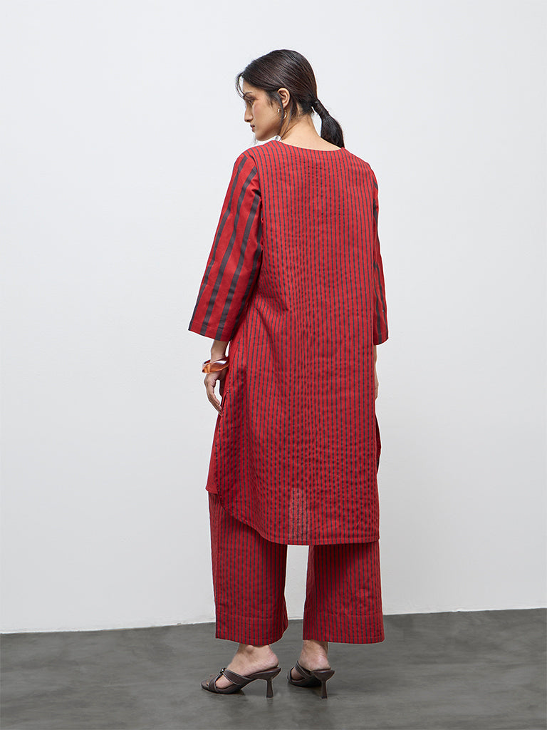 Utsa Red Striped Cotton-Blend Pants