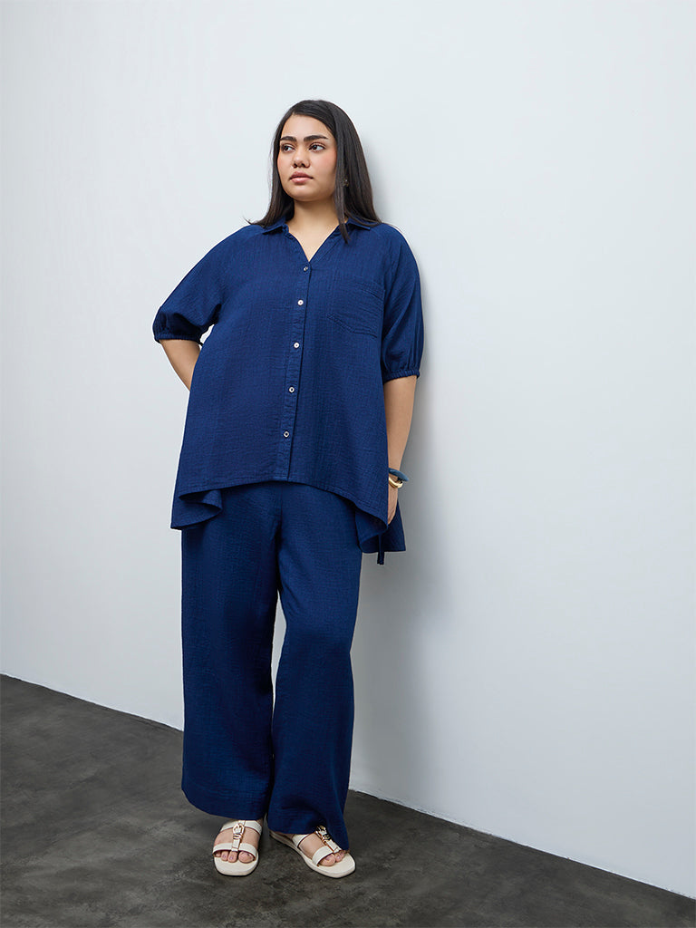 Gia Indigo Cotton Asymmetric Blouse