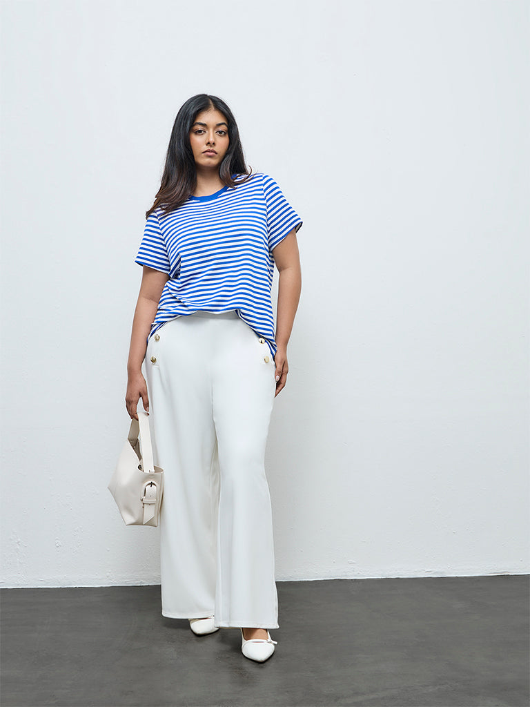 Gia White and Blue Striped T-Shirt