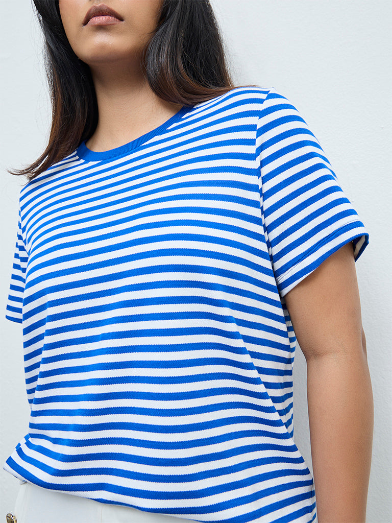 Gia White and Blue Striped T-Shirt
