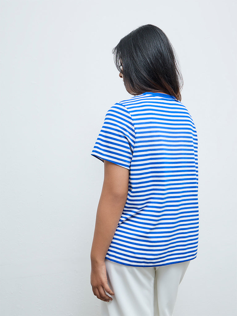 Gia White and Blue Striped T-Shirt