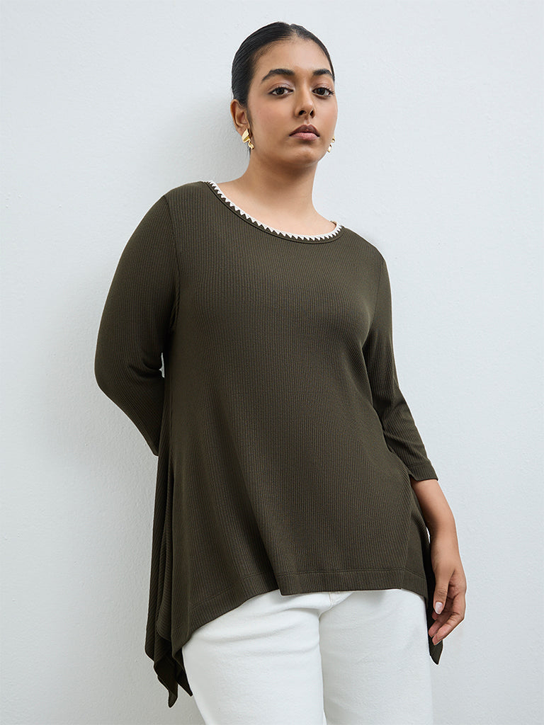 Gia Olive Rib-Textured Top