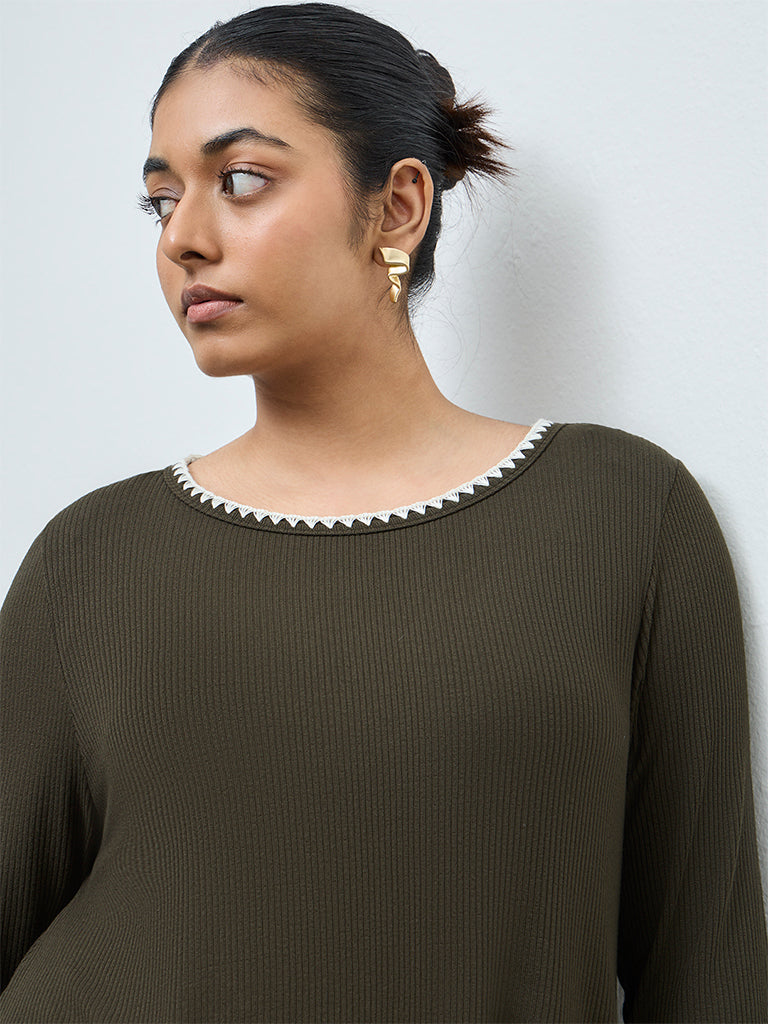 Gia Olive Rib-Textured Top
