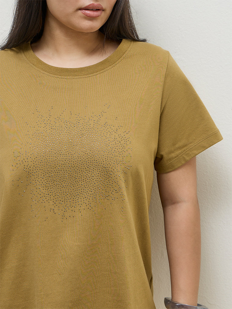 Gia Mustard Embellished Cotton T-Shirt