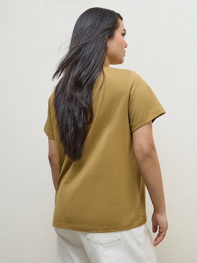 Gia Mustard Embellished Cotton T-Shirt