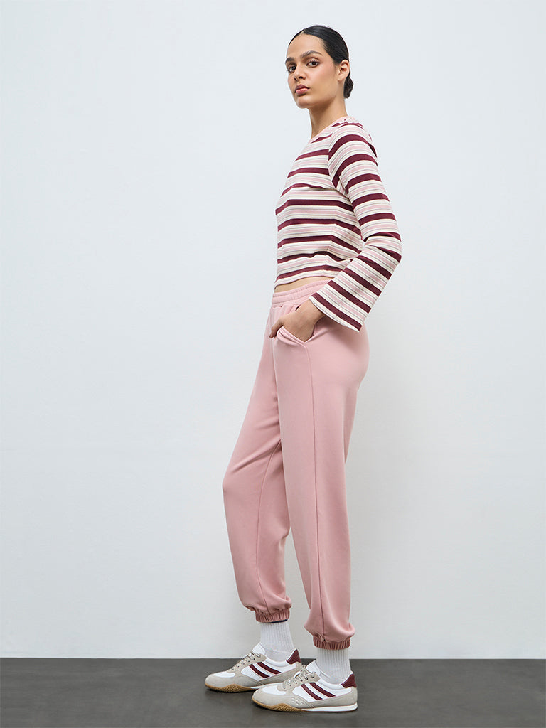 Nuoflexx Dusty Pink Solid High-Rise Joggers