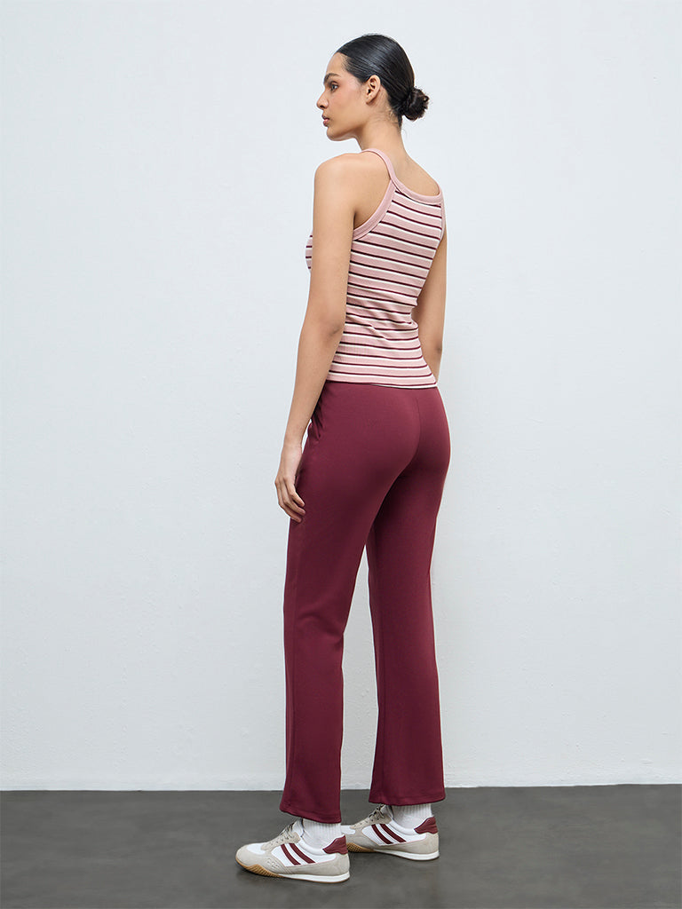 Nuoflexx Burgundy Solid Mid-Rise Yoga Pants