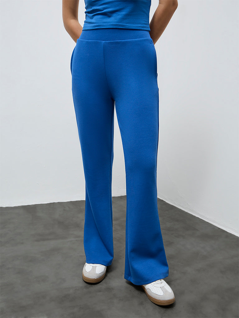 Nuoflexx Blue Solid High-Rise Pants