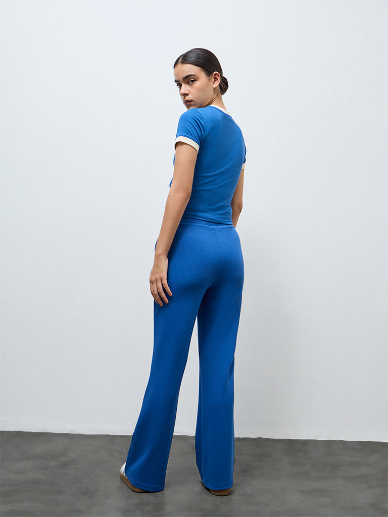 Nuoflexx Blue Solid High-Rise Pants