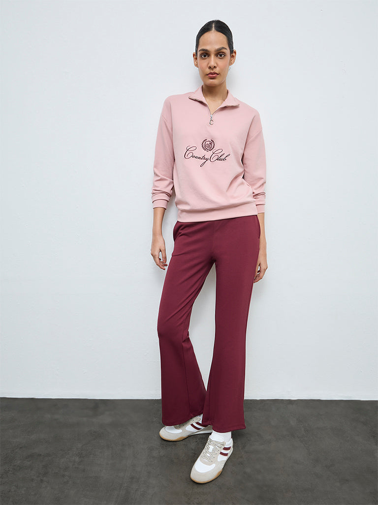 Nuoflexx Dusty Pink Embroidered Quarter-Zip Sweatshirt