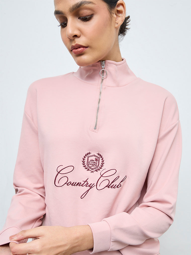 Nuoflexx Dusty Pink Embroidered Quarter-Zip Sweatshirt